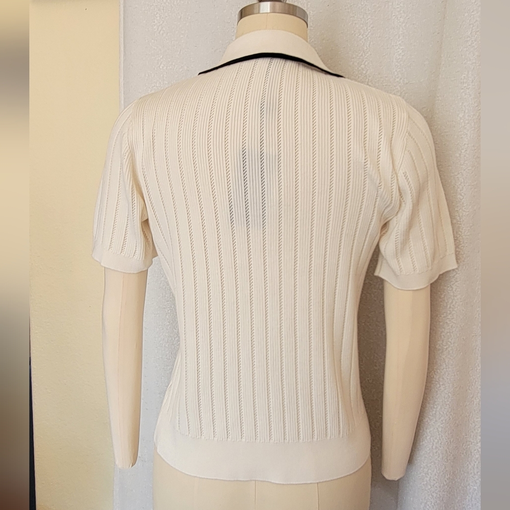 NWT Adrianna Papell Tipped Short Sleeve Polo Sweater - Picture 2 of 5
